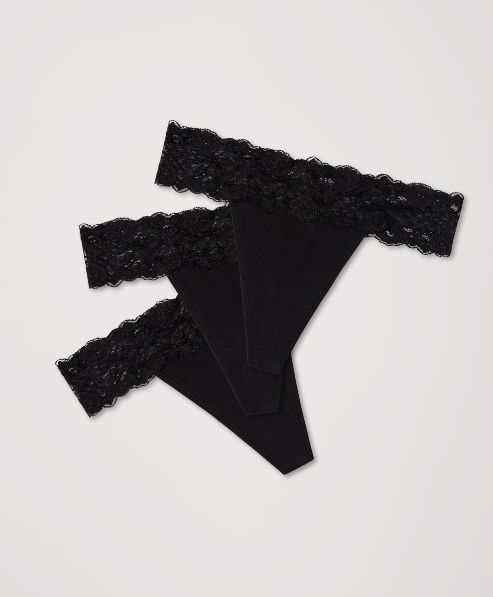 Organic Lace Waist Thong 3-Pack