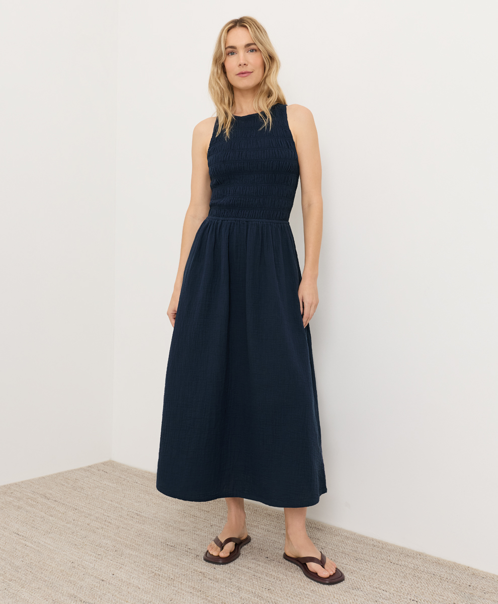 Clearance Organic Coastal Double Gauze Smocked Dress