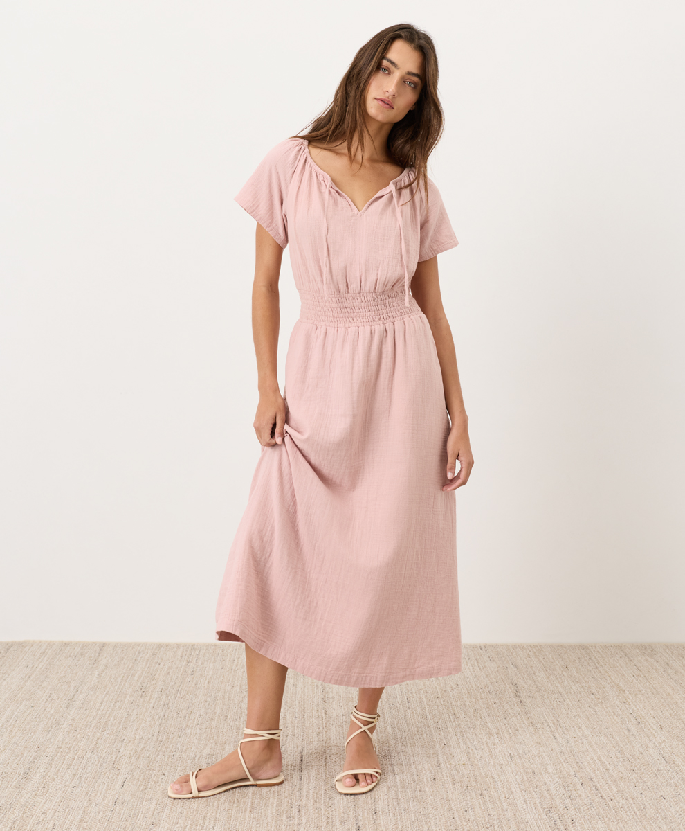 Clearance Organic Coastal Double Gauze Boho Midi Dress